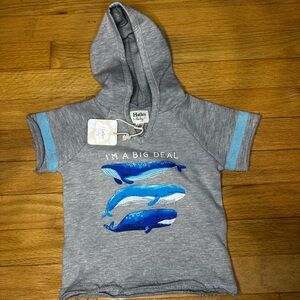 Hatley Gray short Sleeve Hoodie with Blue Whale Print